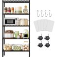 thumbnail image 1 of Estante de 5 Niveles con Ruedas,Estante de Malla Metálica Ajustable,Organizador de Almacenamiento de Servicio Pesado,con 4 Ganchos,Adecuado para Cocina,Sala de Estar,baño (Plata), 1 of 9
