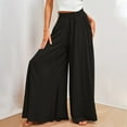 thumbnail image 4 of WULMLEO Women Summer Beach Vacation Pants High Waisted Wide Leg Pants Printed Loose Flowy Casual Palazzo Lounge Trousers Black L, 4 of 6