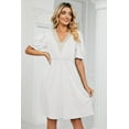 thumbnail image 6 of Women's V Neck Puff Sleeve Dress with Pocket Contrast Detail 65% rayon 30% polyester 5% polyester Knee Length, 6 of 18