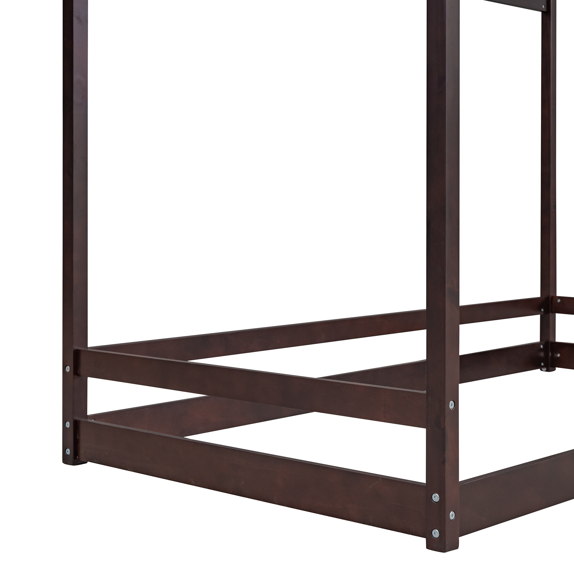 Gewnee Twin Size Floor Bed, Wood Twin House Bed with Rails for Toddler Kids,Espresso
