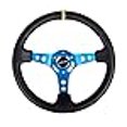 thumbnail image 3 of NRG Innovations NRG-RST-006BL-Y Volant Renforcé - 350mm 75mm Volant de Course Profond Rayon Bleu avec Trous Ronds/cuir Noir et Rayure Centrale Jaune, 3 of 4
