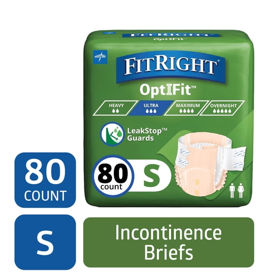 FitRight Adult Incontinence Briefs, Diapers with Tabs, Ultra Absorbent, Small, 20in to 33in, 80 Count