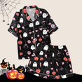 thumbnail image 7 of Ruyelune BlackFamily Halloween Pajamas Matching SetsFunny Halloween Costumes Halloween Pajamas Women Button Down Short Sleeve Top With Short 2 Piece Sets SleepwearM, 7 of 7