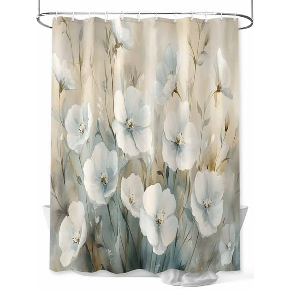 Fsddascl White Spring Floral Shower Curtain Set - 72" x 78" Washable Bathtub Curtain with 12 Hooks, Modern Oil Painting Farmhouse Waterproof Fabric Stall Shower Curtains for Bathroom/Bathtub Décor