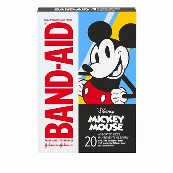 Band-Aid Mickey Mouse, Wound Care Dressing, Self Adhesive Kids Bandage, Sterile Doctor Recommended Cover, 2 Sizes, 20 Count