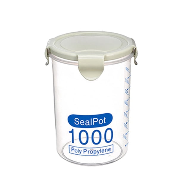 Hebilla de plástico PP transparente, latas selladas, soportes redondos para tanque de almacenamiento de cereales, contenedores de cocina Organizadores de utensilios de cocina verde 11*9.5*14.5 cm Yuarrent JJ18045-07