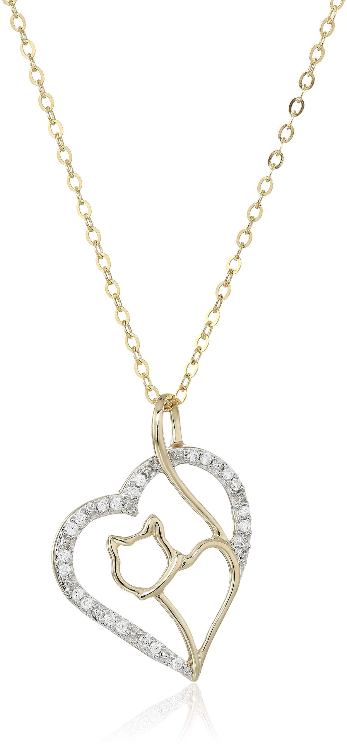 Vir Jewels 1/10 cttw Diamond Pendant, Diamond Cat and Heart Pendant Necklace for Women in 14K Gold with 18 Inch Chain, Prong Setting For Female Adult