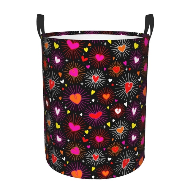 Balery Geometric Hearts Cesta de ropa redonda con asas, impermeable, independiente, para ropa, juguetes, dormitorio y familia-Small
