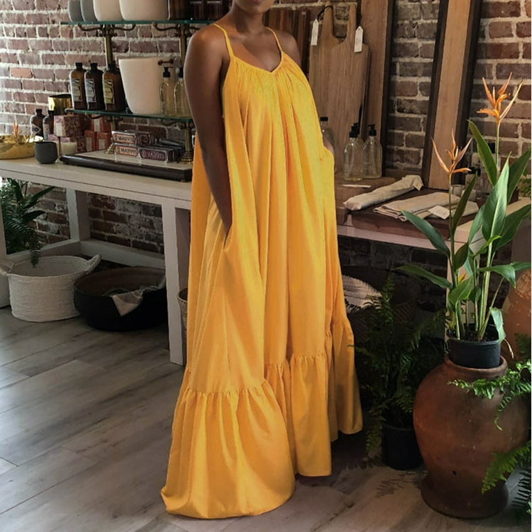 MRULIC dresses for women 2022，summer dresses for women 2022，womens dresses，womens  summer dresses，maxi dress for women，sundresses for women，plus size summer  dresses Yellow + 3XL 