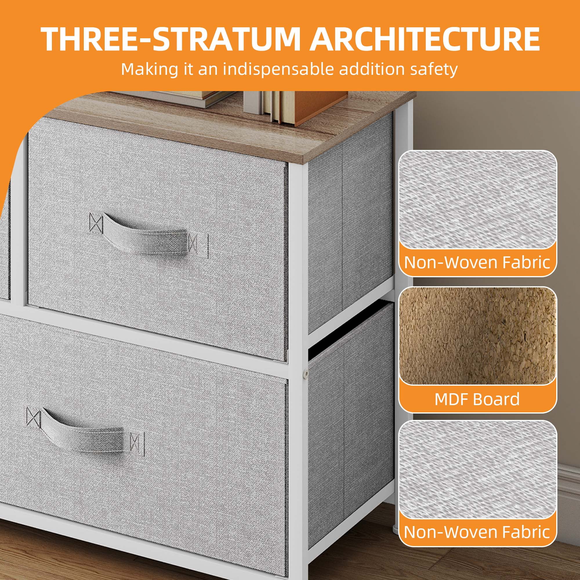 Uforic Fabric Dresser TV Stand with 5 Drawers, Wide Storage Tower Chest for and Closet Light Grey
