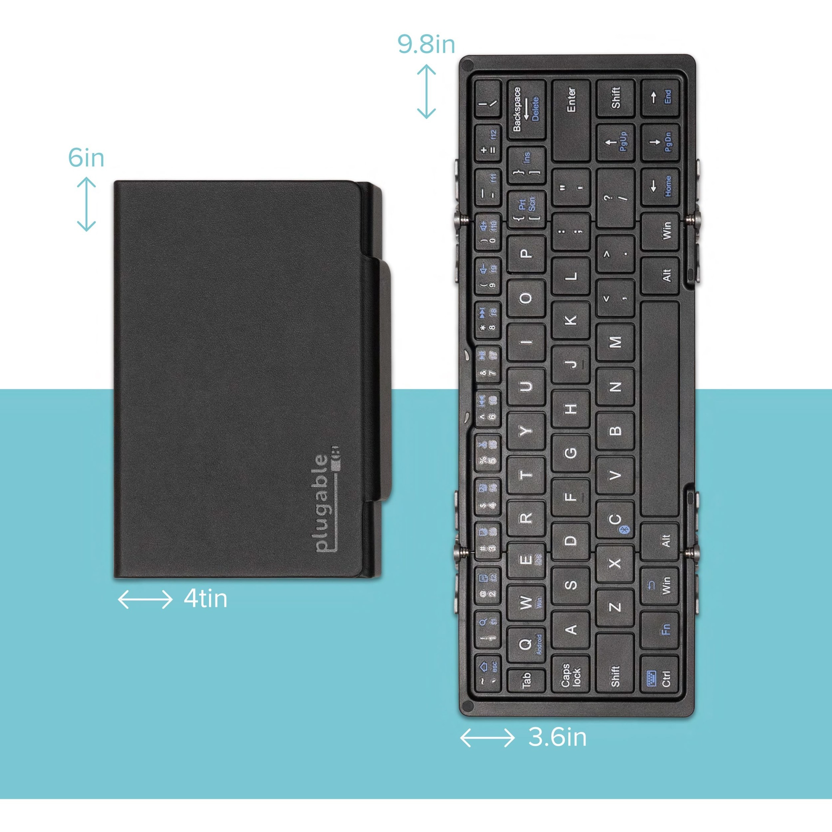 Plugable Foldable Bluetooth Keyboard Compatible with iPad, iPhones, Android, and Windows, Compact Multi-Device Keyboard, Wireless and Portable with Included Stand for iPad/iPhone (10 inches) - image 4 of 9
