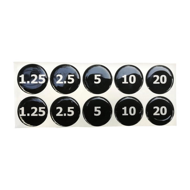 Etiquetas para apilar pesas para soportes de discos, pegatinas con fondo negro y números blancos para equipos de fitness.