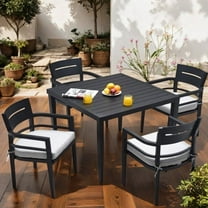 5-Piece Aluminum Dining Set with 4 Dining Chairs and 40" Square Table with Sunbrella Fabric Cushioned , Ember Black