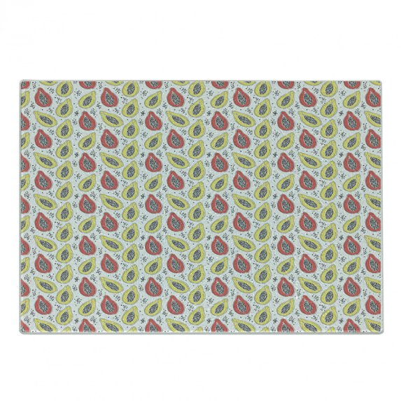 Tropical Cutting Board, Exotic Papaya Fruit Pattern in Bicolour Design, Decorative Tempered Glass Cutting and Serving Board, in 3 Sizes, by Ambesonne