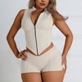 thumbnail image 3 of Short Sets for Women Slim Fit Sleeveless Zip Up Cropped Vest and Shorts 2 Piece Matching Set Going out Sets, 3 of 8