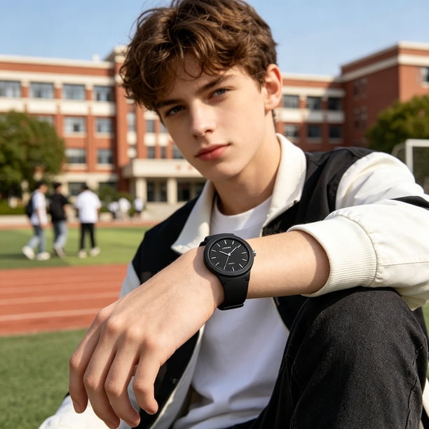 Reloj de pulsera de cuarzo analógico con movimiento silencioso, impermeable, estilo deportivo casual, unisex para estudiantes, chicos y chicas adolescentes.