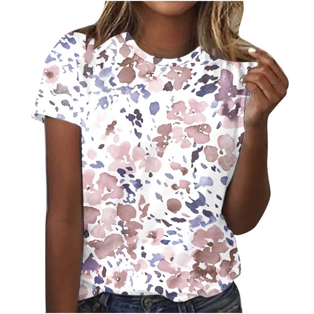Tops Cortos para Mujeres Casual de Moda Impreso Cuello Redondo, Camiseta de Manga Corta para el Uso Diario, Fiesta Y Cómodo