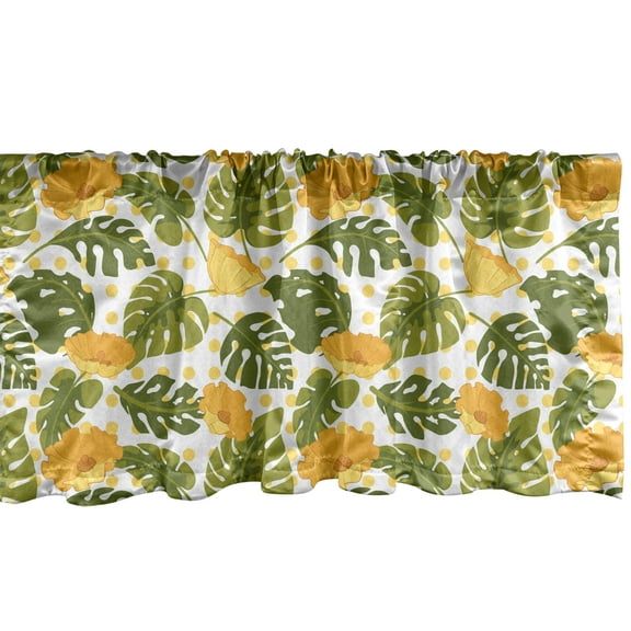 Ambesonne Leaves Window Valance, Monstera Leaves and Blossom, 54" X 12", Olive Green Pale Yellow