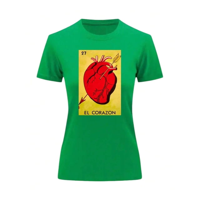 Playera Blusa El Corazon De La Loteria Mexicana Tradicion Mexicana Color Verde Talla Mediana Marca Emil SaEs