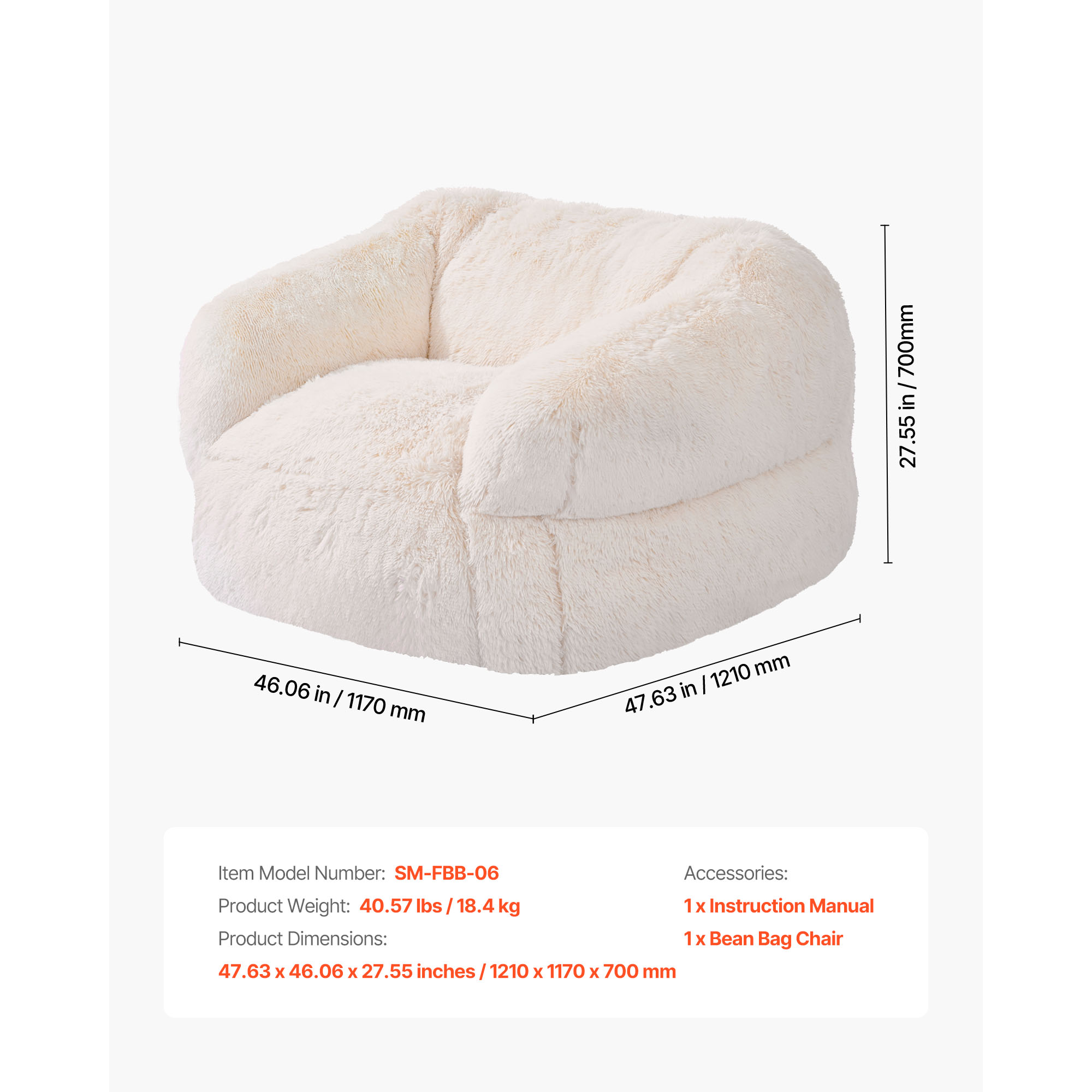 KFFKFF Bean Bag Chair with Armrests, Plush Sofa Chair for Adults, Soft Fabric & High-Density Foam Filling, Comfortable Lounge Chair for Living Room or Bedroom, Beige