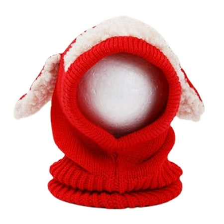 

UDIYO 6-36 Months Handmade Knitted One-Piece Hat Scarf Puppy Ear Shape Plush Decor Baby Cap Scarf for Outdoor