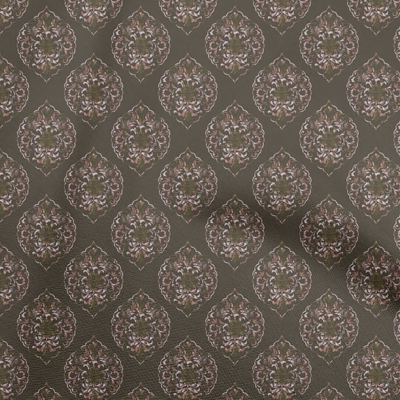 oneOone Polyester Spandex Brown Fabric Asian Batik Ogee Fabric For Sewing Printed Craft Fabric By The Yard 56 Inch Wide