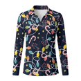 thumbnail image 4 of Xoenoiee Christmas Candy Bulb Star Print Women's Long Sleeve Golf Polo Shirts Xmas Moisture-Wicking UPF 50+ Sun Protection V Neck Tennis Pickleball Shirts Casual Tops Pullover for Ladies, Size L, 4 of 7