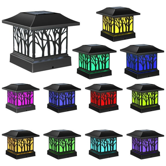 12 Pack Solar Post Cap Lights, Outdoor Fence Solar Powered Cap with 4 Lighting Modes Waterproof Light Decorative for Deck Patio or Garden Decor, Fits 4x4 Wood Vinyl Posts (Tree-Pattern Design)
