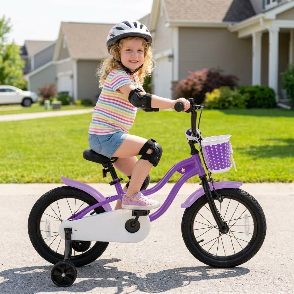 Redsmile Kids Bike 12 Inch with Training Wheels for Boys Girls Aged 3-4 Years Old, Toddler Bicycle with Adjustable Seat and Rider Height 31.5"-41.3", 110 lb Capacity, Purple