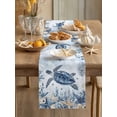 thumbnail image 3 of Ocean Turtles Table Runner, Blue Yellow Sea Star Shell Coral Gradient Blue Cotton Linen Kitchen Table Decoration Washable Dining Tabletop Runners for Home Party Decor 13x120 Inches, 3 of 9