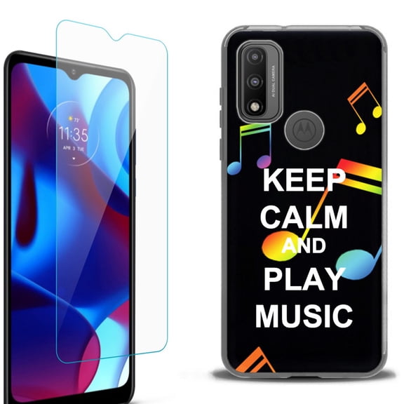 Slim-Fit Protective Phone Case (Black) compatible with Motorola Moto G Pure 5G, with Tempered Glass Screen Protector, by OneToughShield ® - Keep Calm Music