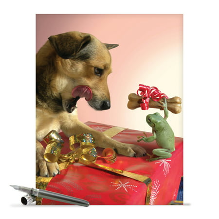 J6546ITYG Big Thank You Greeting Card: 'Puppy Love' Featuring an Oh So Adorable Dog and His Frog BFF Enjoying Each Others Company Greeting Card with Envelope by The Best Card (Best Gift For Fiance On His Birthday)