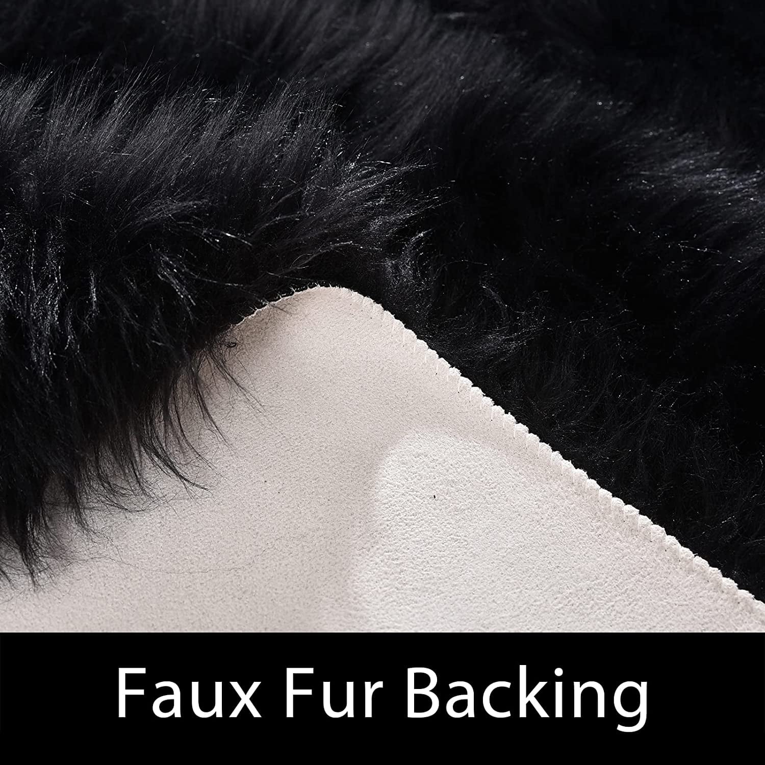 Latepis Area Rug 6.7x10, Faux Fur Sheepskin Rug for Living Room, Fluffy Washable Rug for Bedroom, Nursery, Luxury Room Decor, Black Fur Rug, Rectangle