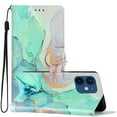 thumbnail image 2 of Nalacover Wallet Case for iPhone 12 Mini with Painting Pattern PU Leather Magnetic Kickstand Flip Folio Cover, Card Slots Holder Soft Silicone Shockproof Protective Case, Green Marble, 2 of 8