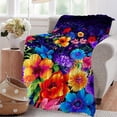 thumbnail image 3 of Farmhouse Purple Flower Blanket Colorful Floral Throw Blanket Ultra Cozy Super Soft Fleece Flower Stuff Gift Fuzzy Plush Bedding Blankets for Kids Teens Adults Girls Boys Women Men 80"x60", 3 of 6