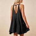 thumbnail image 4 of Nmnitkp Women's Crinkle Sleeveless Tank Dress, Round Neck Tie Back Loose A-Line Mini Dress with Pockets, Casual Summer Dress for Beach, Vacation & Daily Wear Black,M, 4 of 8