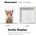 thumbnail image 3 of Cow With Flower Wreathes Wooden Box Sign Table Decor Rustic Farmhouse Square Desk Decor Sign For Shelf Woodland Animal Wood Block Signs Boho Decor 5x5 Inches, 3 of 5