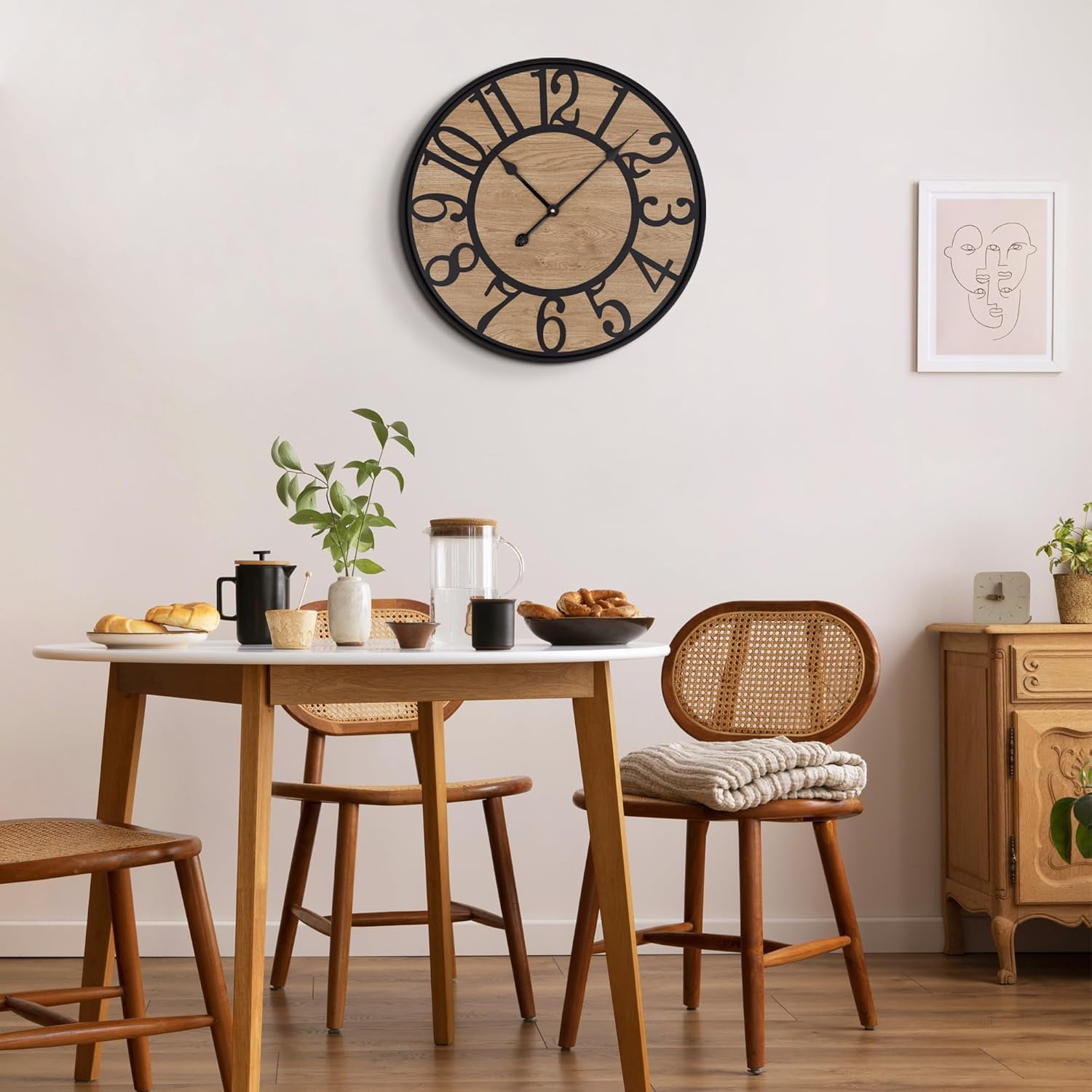 PrimeCook Shop Large Wall Clock for Living Room,Metal & Wood Silent Rustic Farmhouse Wall Clock with Arabic Numeral, Battery Operated Decorative for Bedroom Office Home Decor 20inch Black