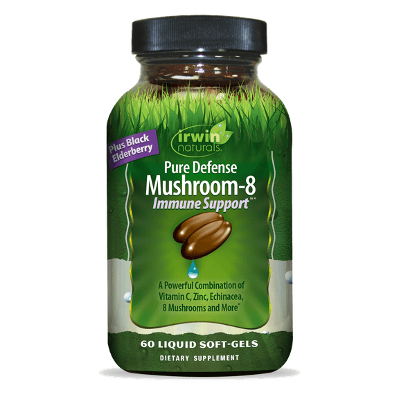 Irwin Naturals Pure Defense Mushroom-8 Immune Support – 60 Liquid Soft-Gels – Full-Spectrum Mushroom Formula