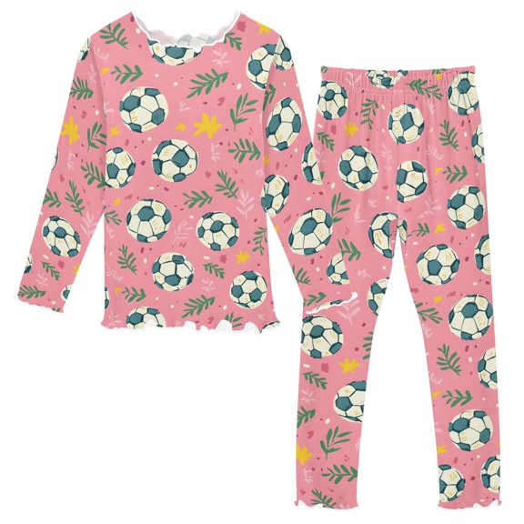 Plant Leaves Football Long Sleeve Snug Fit Pajama Set 2 Piece Soft Warm Fleece Top and Pants Sleepwear PJs