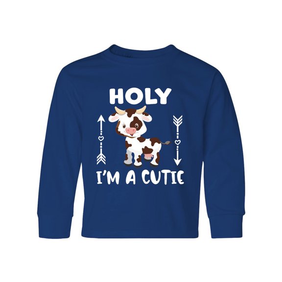 Inktastic I'm a Cutie White and Brown Holstein Cow with Arrows Long Sleeve Youth T-Shirt