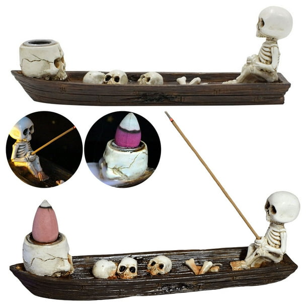 Soporte de incienso Hugtrwg con Forma de calavera y barco bandeja Decorativa resina