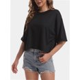 thumbnail image 2 of Tshirts for Women Drop Shoulder Round Neck Oversized Crop Tops Workout Tops Tees, 2 of 4