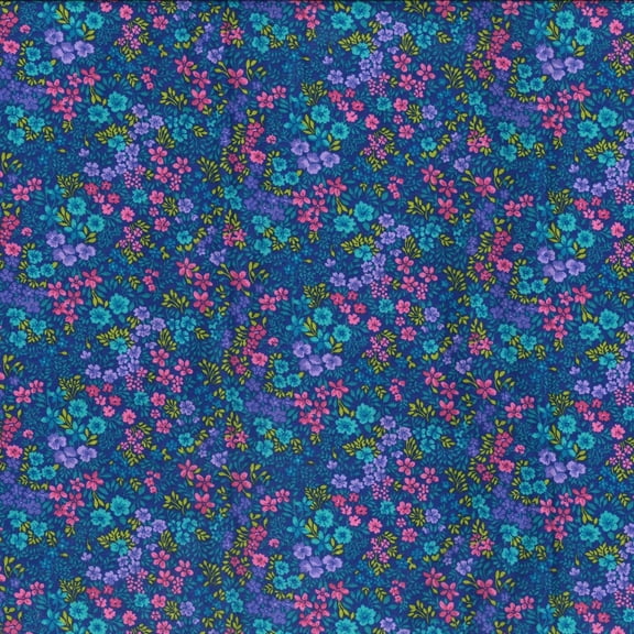Floral Calico Quilting Fabric, By The Yard, Blue 44/45in 100% Cotton