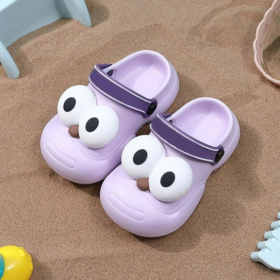 Tfken Todder Boys Girls Garden Clogs Slippers Summer Adjustable Ankle Strap 3D Cartoon Print Closed Toe Outdoors Light Purple Sandals Eva Size 7-8 Years