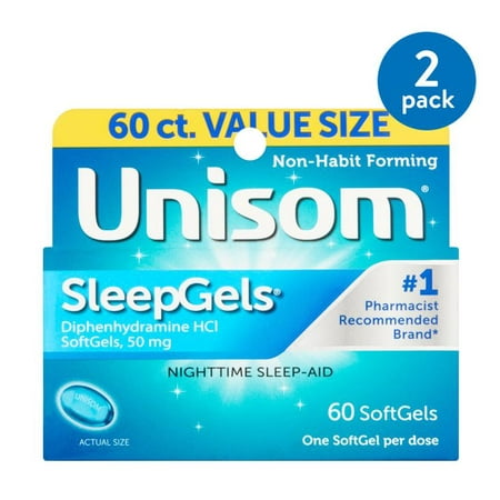 - (2 Pack) Unisom SleepGels Diphenhydramine HCl SoftGels, 60ct