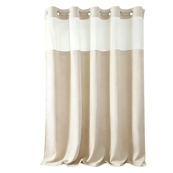 No Hooks Polyester Textured Shower Curtain with Snap-in Fabric Liner Set Hotel Decor Shower Curtains for Bathroom with See Through Top Window Waterproof & Washable 71Wx74H Cream