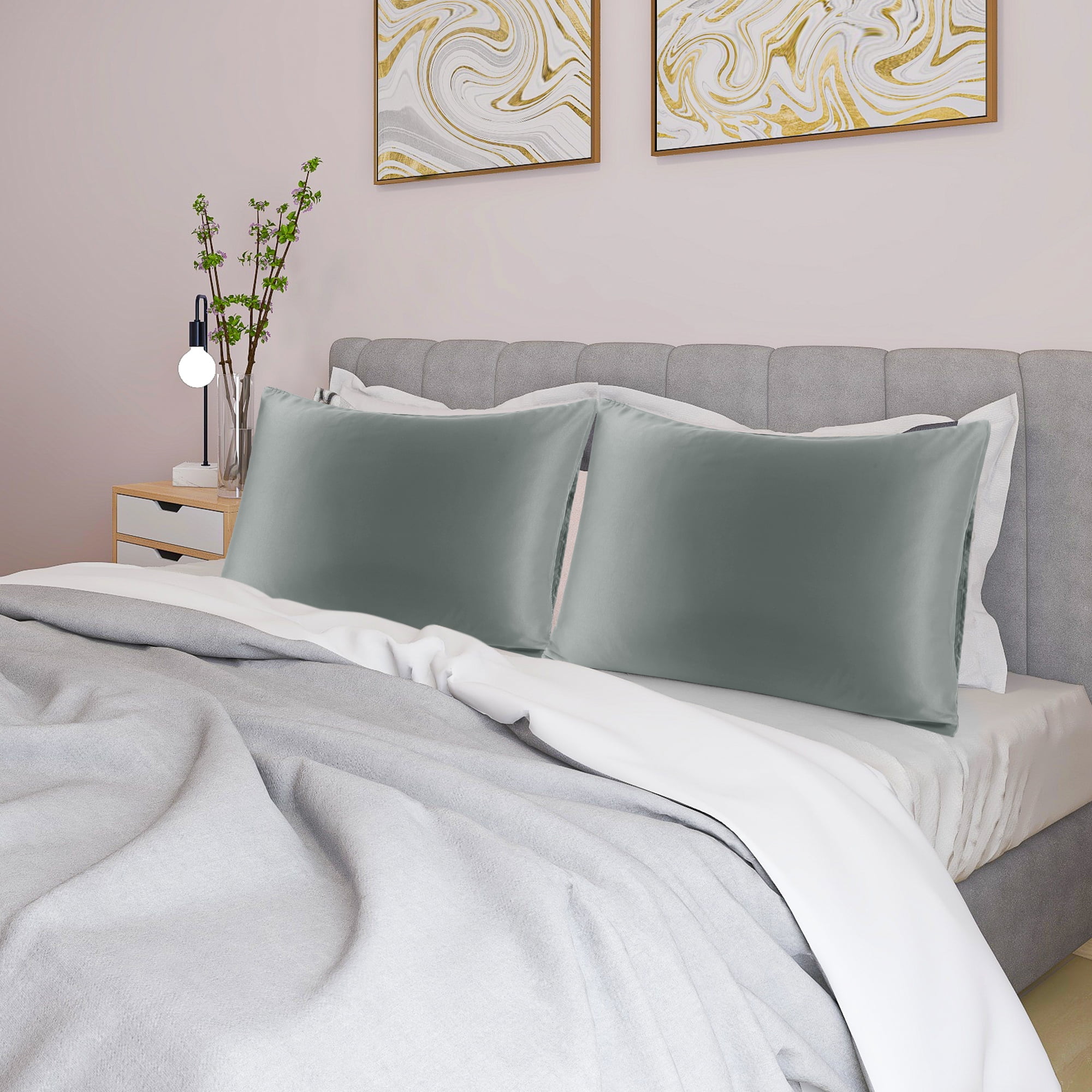 Unique Bargains 4 Pack Satin Pillowcases for Hair and Skin, Grey Queen
