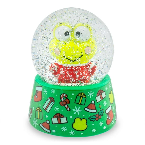 Bola de nieve Sanrio Keroppi Holiday en miniatura para adultos con copos giratorios