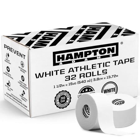Hampton Adams | As Seen on Shark Tank | Original Bulk Athletic Tape (32-Pack) | 45 ft Rolls | NO Sticky Residue & Easy to Tear | Perfect for Sports Athletes, Trainers & First Aid Injury Wrap (White)